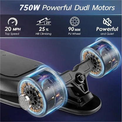 Caroma 38" Electric Skateboard with Remote Control, 1200W Brushless Motor, 28 MPH Top Speed, 300 lbs Max Load, Safety Glow Paper Ai-TechWorld 