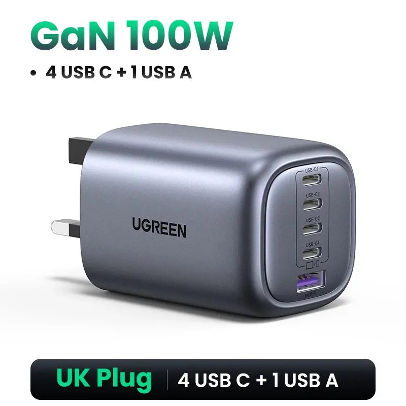 UGREEN 100W GaN Charger 5 Ports USB C Charger QC4.0 3.0 PPS For Macbook Air Laptop Tablet PDFast Charger For iPhone 16 15 14 Pro Ai-TechWorld 