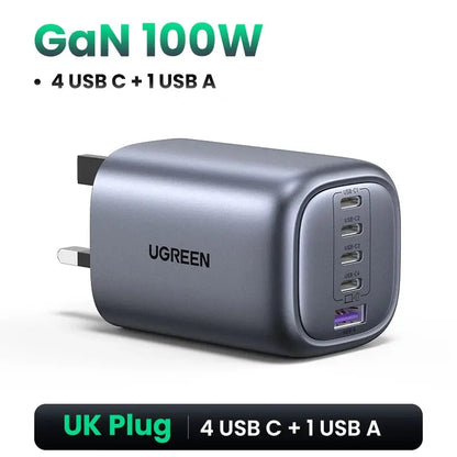 UGREEN 100W GaN Charger 5 Ports USB C Charger QC4.0 3.0 PPS For Macbook Air Laptop Tablet PDFast Charger For iPhone 16 15 14 Pro Ai-TechWorld 