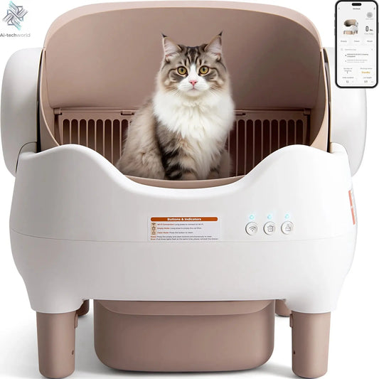 Self Cleaning Litter Box, Automatic Cat Litter Box with APP Control, Odor-Free  Large Waste Bin, Open-Top for Multi Cats Ai-TechWorld 