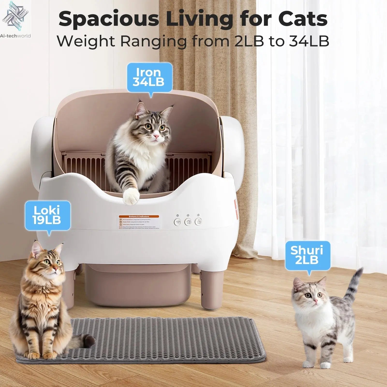 Self Cleaning Litter Box, Automatic Cat Litter Box with APP Control, Odor-Free  Large Waste Bin, Open-Top for Multi Cats Ai-TechWorld 
