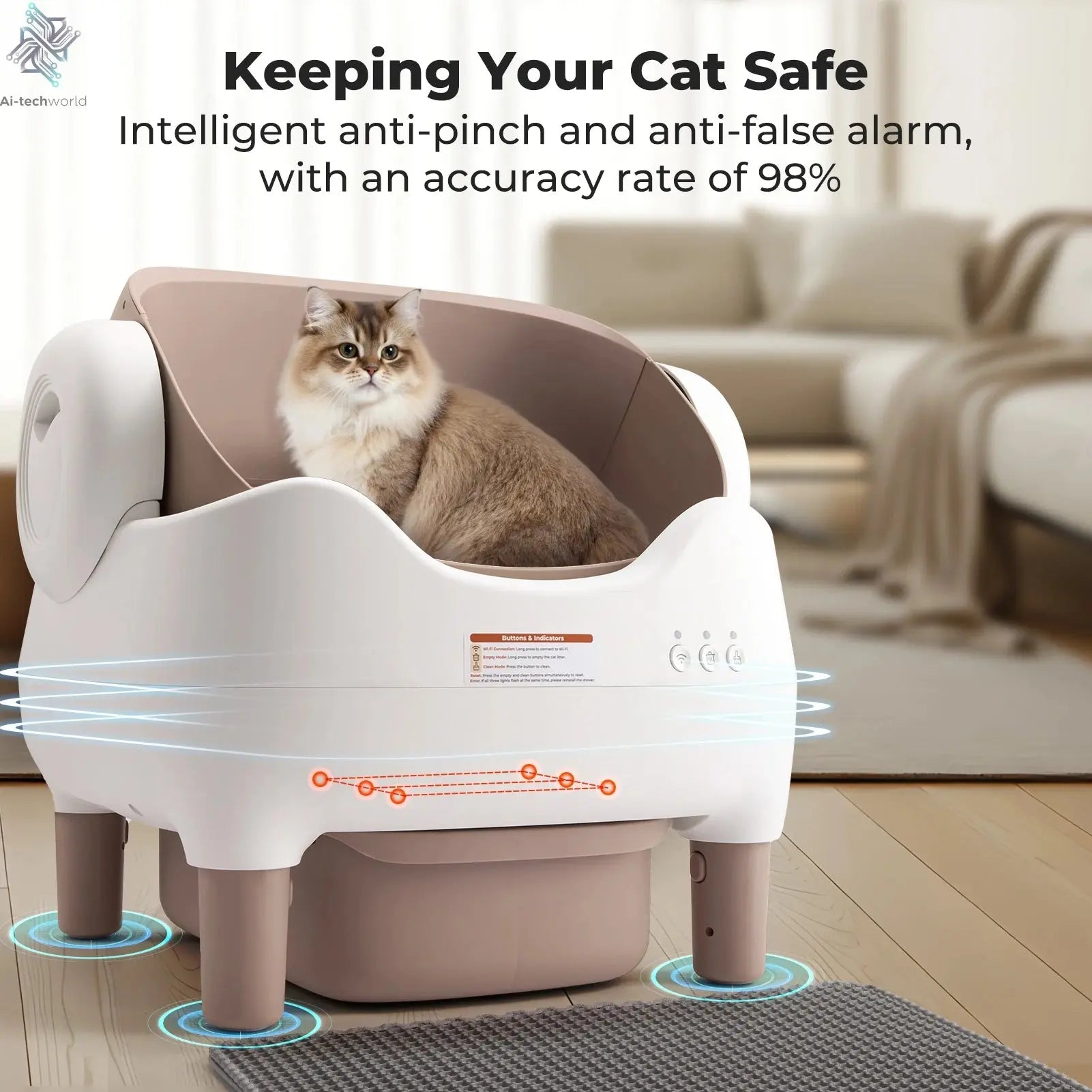 Self Cleaning Litter Box, Automatic Cat Litter Box with APP Control, Odor-Free  Large Waste Bin, Open-Top for Multi Cats Ai-TechWorld 