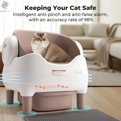 Self Cleaning Litter Box, Automatic Cat Litter Box with APP Control, Odor-Free  Large Waste Bin, Open-Top for Multi Cats Ai-TechWorld 
