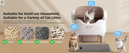 Self Cleaning Litter Box, Automatic Cat Litter Box with APP Control, Odor-Free  Large Waste Bin, Open-Top for Multi Cats Ai-TechWorld 