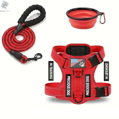 Service Dog Harness & Leash Set with 1pc Folding Bowl Reflective Adjustable Dog Vest Harness Soft Oxford Pet Harness For Small M Ai-TechWorld 