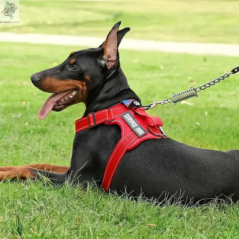 Service Dog Harness & Leash Set with 1pc Folding Bowl Reflective Adjustable Dog Vest Harness Soft Oxford Pet Harness For Small M Ai-TechWorld 