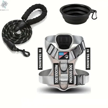 Service Dog Harness & Leash Set with 1pc Folding Bowl Reflective Adjustable Dog Vest Harness Soft Oxford Pet Harness For Small M Ai-TechWorld 