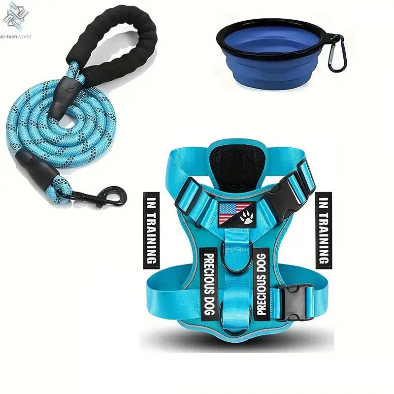 Service Dog Harness & Leash Set with 1pc Folding Bowl Reflective Adjustable Dog Vest Harness Soft Oxford Pet Harness For Small M Ai-TechWorld 