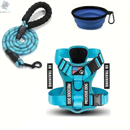 Service Dog Harness & Leash Set with 1pc Folding Bowl Reflective Adjustable Dog Vest Harness Soft Oxford Pet Harness For Small M Ai-TechWorld 