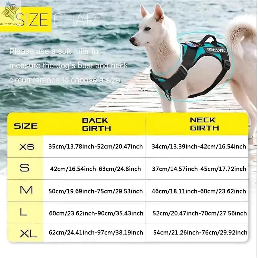 Service Dog Harness, Reflective Dog Vest Harness with 5 PCS Patches, Adjustable Soft Oxford Pet Harness, Inner Layer Mesh, Easy Ai-TechWorld 