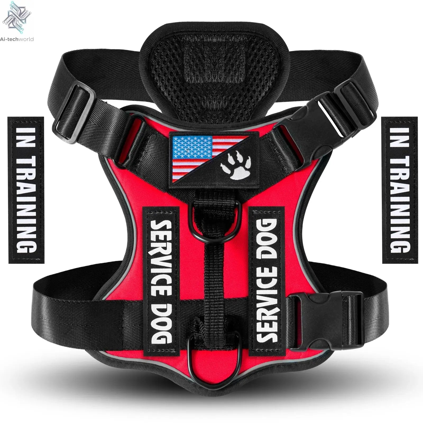 Service Dog Harness, Reflective Dog Vest Harness with 5 PCS Patches, Adjustable Soft Oxford Pet Harness, Inner Layer Mesh, Easy Ai-TechWorld 