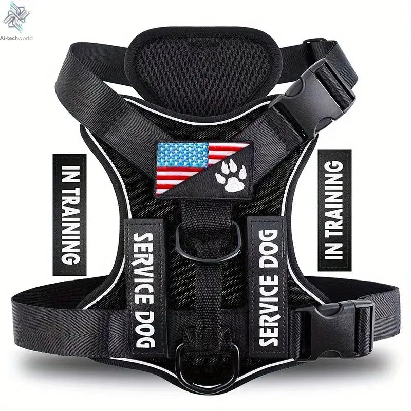 Service Dog Harness, Reflective Dog Vest Harness with 5 PCS Patches, Adjustable Soft Oxford Pet Harness, Inner Layer Mesh, Easy Ai-TechWorld 
