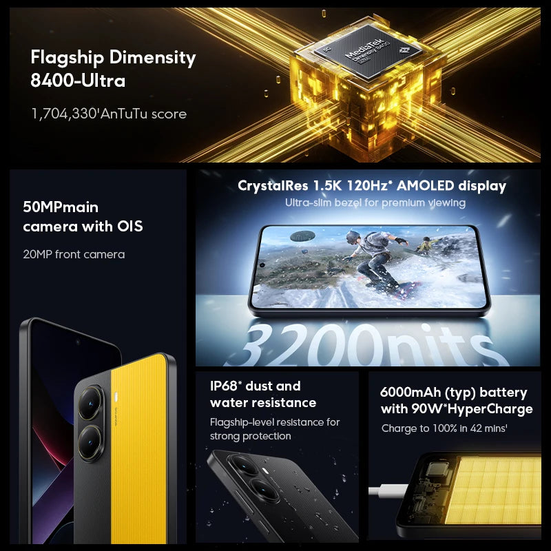 【Brand+】POCO X7 Pro Smartphone Dimensity 8400-Ultra 6000mAh 90W HyperCharge 6.67" AMOLED display NFC Xiaomi HyperOS 2 Ai-TechWorld 