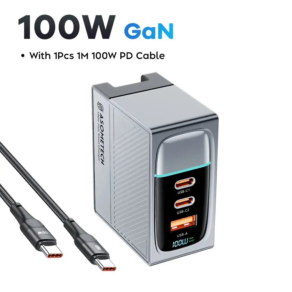 ASOMETECH 100W GaN Charger QC4.0 PD 67W 65W PPS Display Ai-TechWorld 
