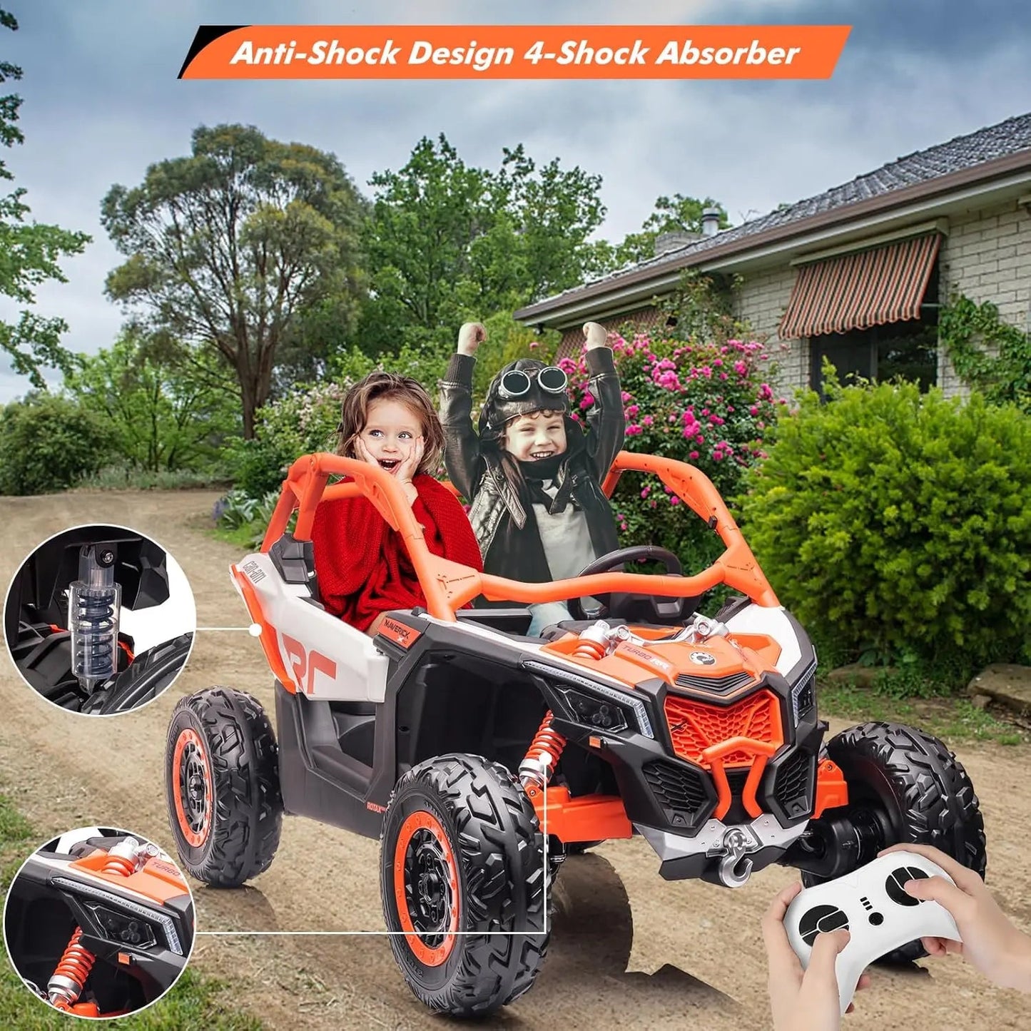 2-Seater Ride-On UTV Car for Kids Electric Off-Road Truck w/Parent Remote Control 2 x 24V Max 130LBS Battery, 4 x 200W Motors Ai-TechWorld 