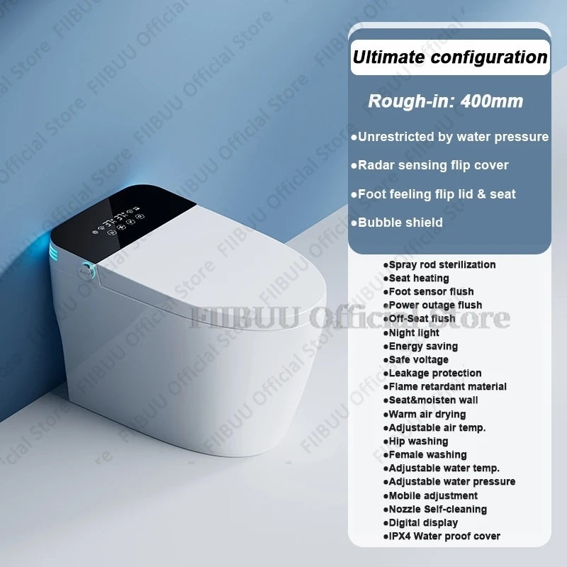 Luxury Smart Toilet Built In Water Tank Toilet Heated Seat Elongated Toilet Blackout Food flush Night Light Built-in Bidet Seat Ai-TechWorld 