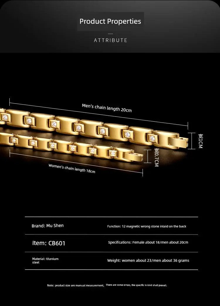 Magnet Improve Sleeping Fashion Rose Gold Couple Bracelet Men's and Women's Titanium Steel Diamond-Embedded Non-Fading Fancy Anti-Static Ai-TechWorld 