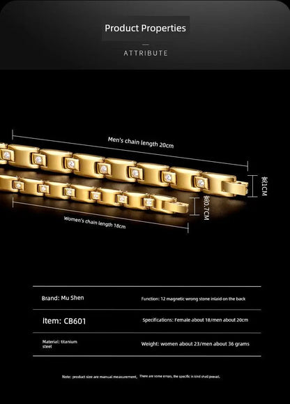 Magnet Improve Sleeping Fashion Rose Gold Couple Bracelet Men's and Women's Titanium Steel Diamond-Embedded Non-Fading Fancy Anti-Static Ai-TechWorld 