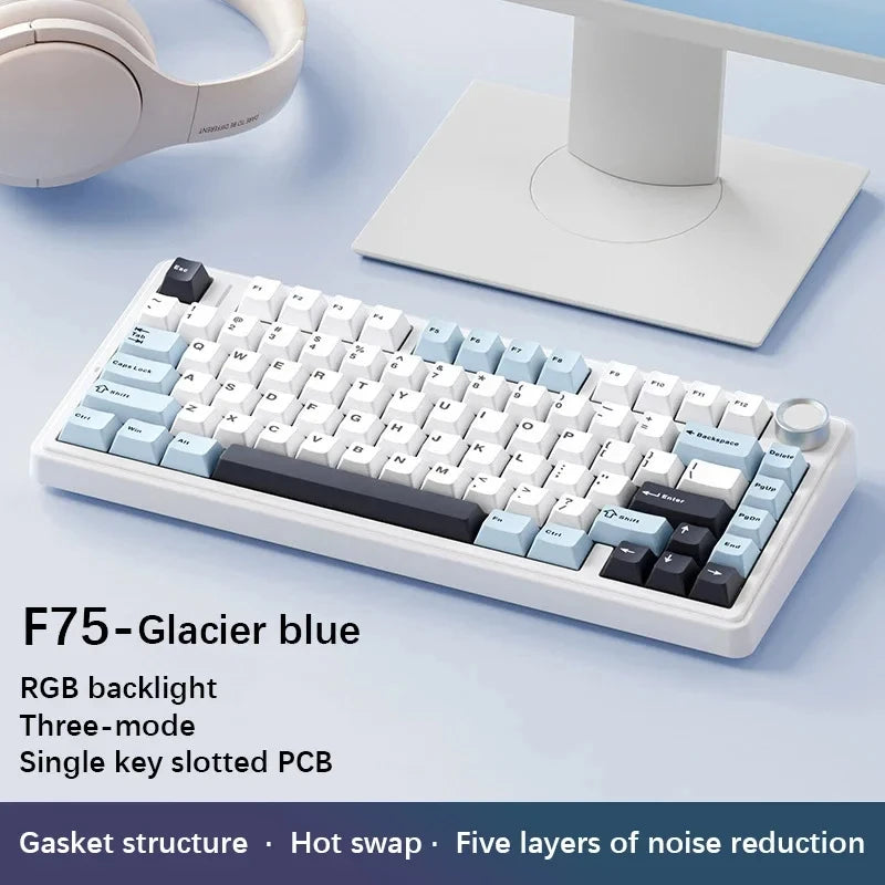 AULA F75 2.4G Wireless/Bluetooth/Wired Gaming Mechanical Keyboard RGB Customized 75% Layout OEM Profile Gasket Structure Ai-TechWorld   ai-techworld