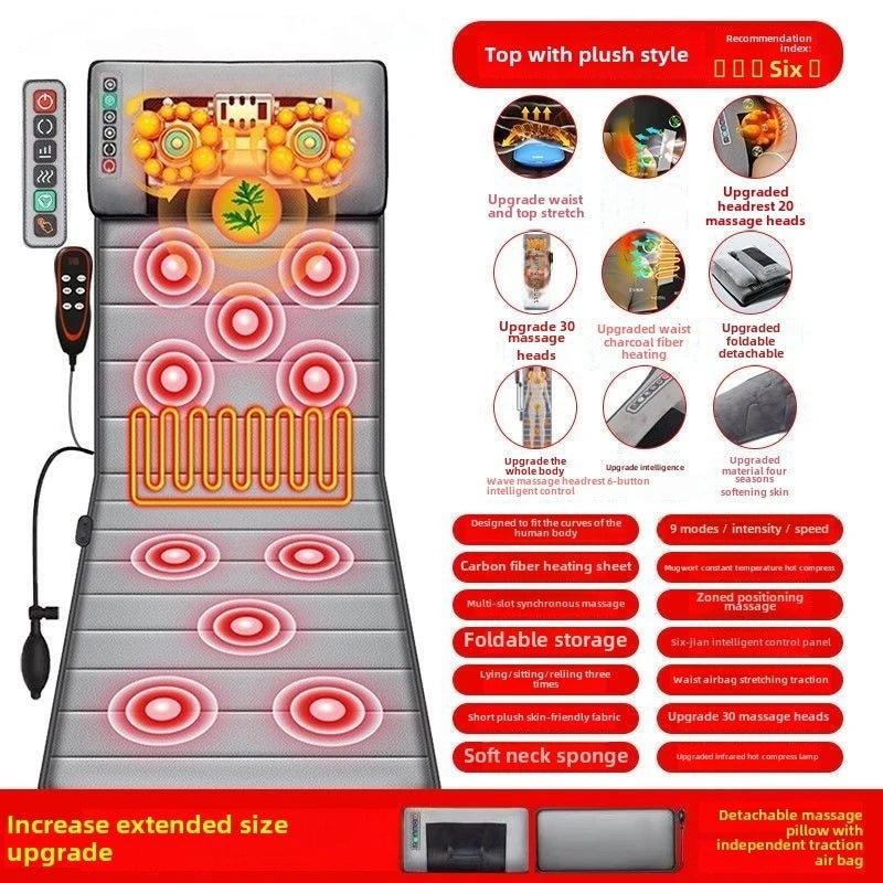 Multifunctional Lumbar Traction Massage Mattress Cushion Full Body Electric Shoulder Neck Waist Back Vibrations Removable Gift Ai-TechWorld 