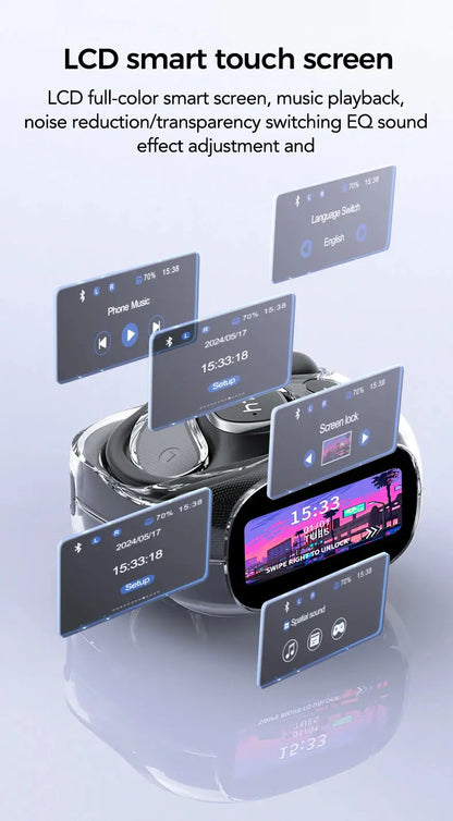 Translator HTC NE11 Bluetooth 6.0 OWS Wireless Headphones Translation Earphones Full-Color Touch Screen Ultra Long Battery Life Ai-TechWorld 