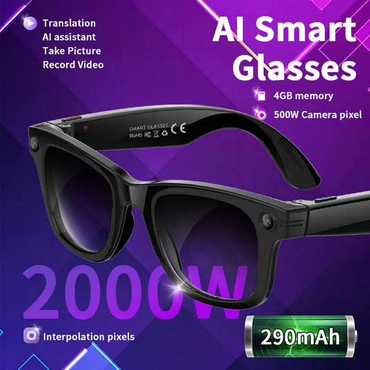 AI Smart Glasses 5 Million Pixels Recording Videos Photo Recognition Answer Translation 290mAh IP66 Waterproof Bluetooth Glasses Ai-TechWorld 