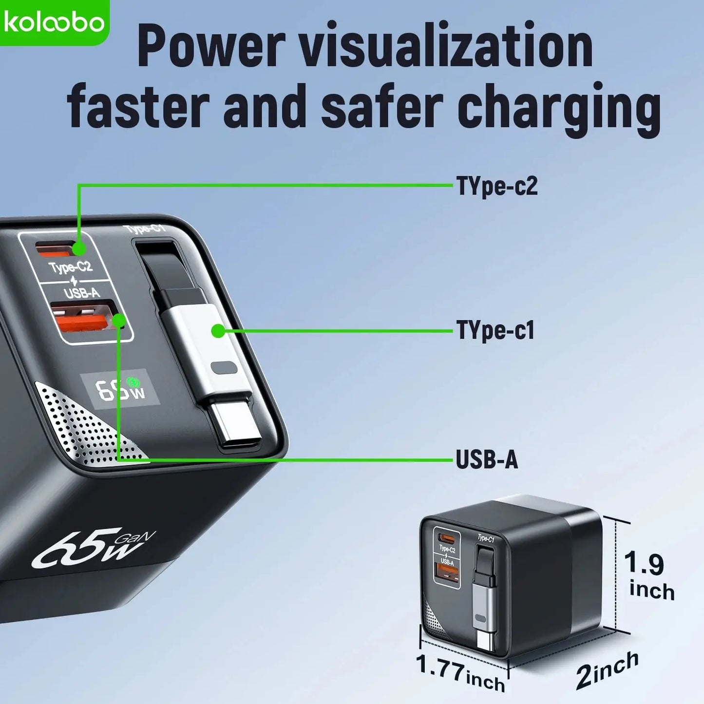 65W GaN Fast Charger Three-Port Charging Head Built-in 80cm Retractable TypeC Cable for iPhone16 15 14 13 Promax Xiaomi Samsung Ai-TechWorld 