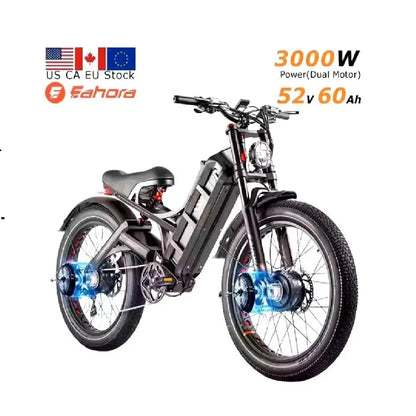 2 US EU CA Stock 3000W 26 * 4.0 Fatbike Ebike Electric Fat Tire Mountain E Hybrid Cargo Dirt Bike Bicycle Adult ﻿ Ai-TechWorld 