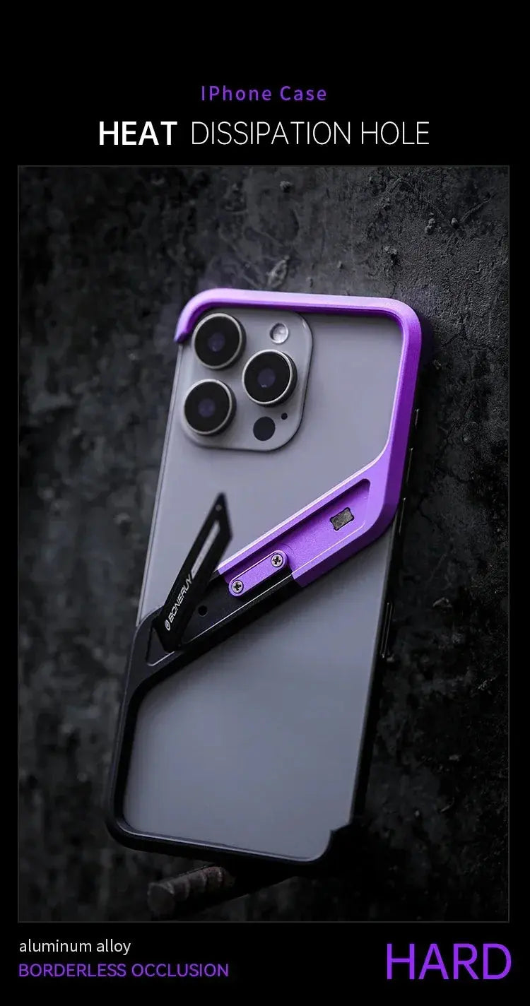 S-Shaped Metal Geometric Rimless Phone Case For iPhone 14 15 16 Pro Max 16ProMax Aluminum Alloy Hidden Stand Bracket Cover Funda Ai-TechWorld 