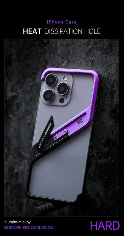 S-Shaped Metal Geometric Rimless Phone Case For iPhone 14 15 16 Pro Max 16ProMax Aluminum Alloy Hidden Stand Bracket Cover Funda Ai-TechWorld 