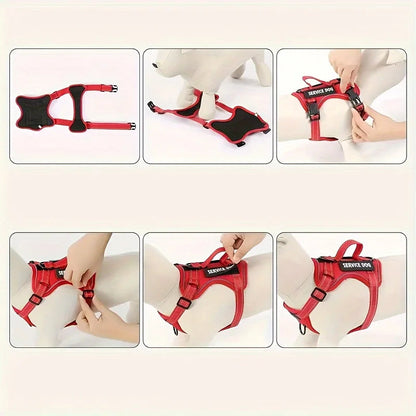 Service Dog Harness & Leash Set with 1pc Folding Bowl Reflective Adjustable Dog Vest Harness Soft Oxford Pet Harness For Small M Ai-TechWorld 