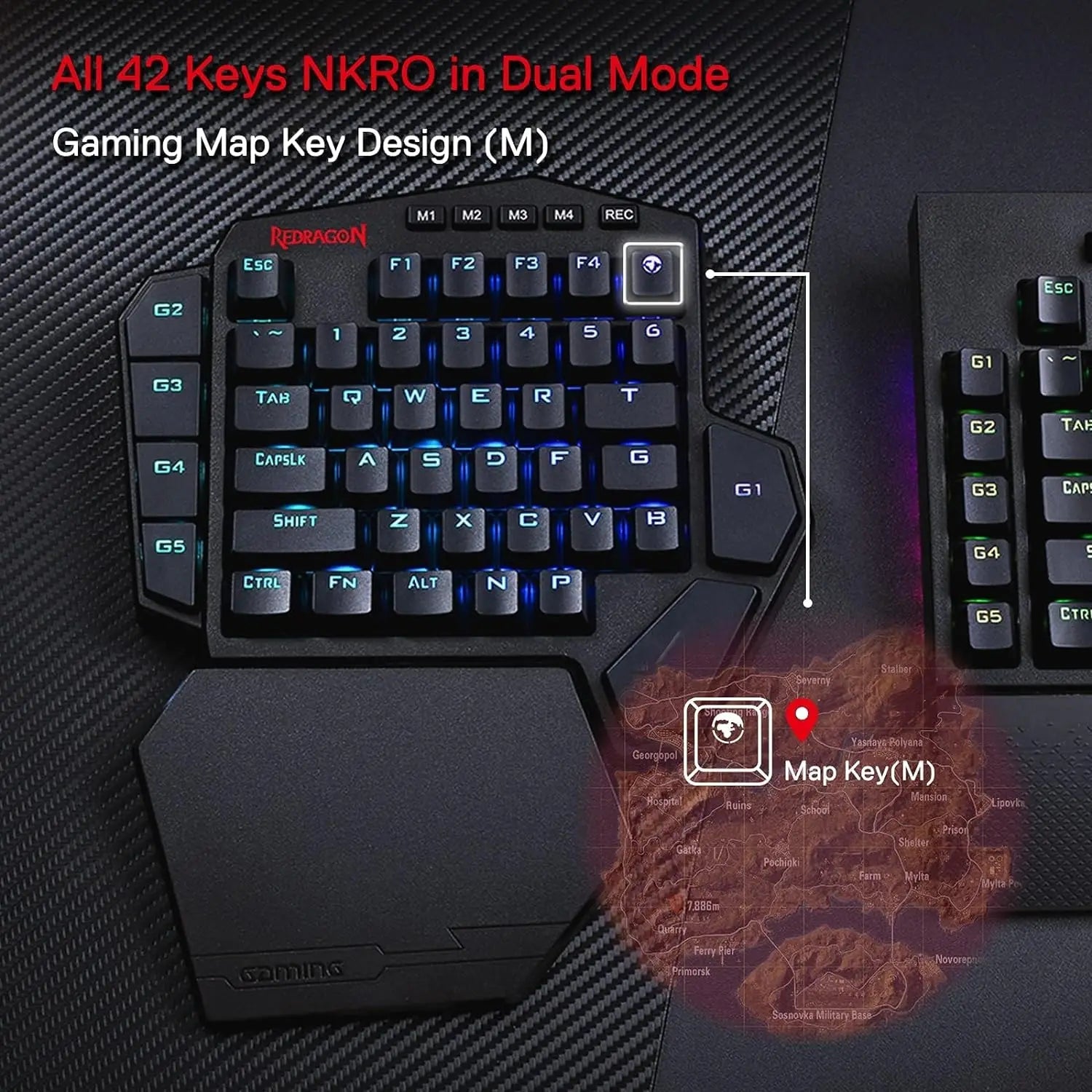 Redragon K585 PRO Wireless One-Handed Mechanical Keyboard 42 Keys 3-Mode RGB 7 Onboard Macro Keys Detachable Wrist Support Ai-TechWorld   ai-techworld