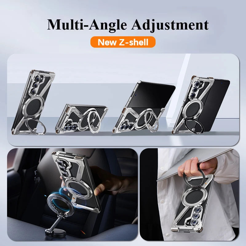 For Samsung Z Fold 7 6 5 Aluminum Alloy Frame 360° Magnetic Holder Magsafe Case For Galaxy Z Fold 6 Metal Frameless Bumper Cover Ai-TechWorld 