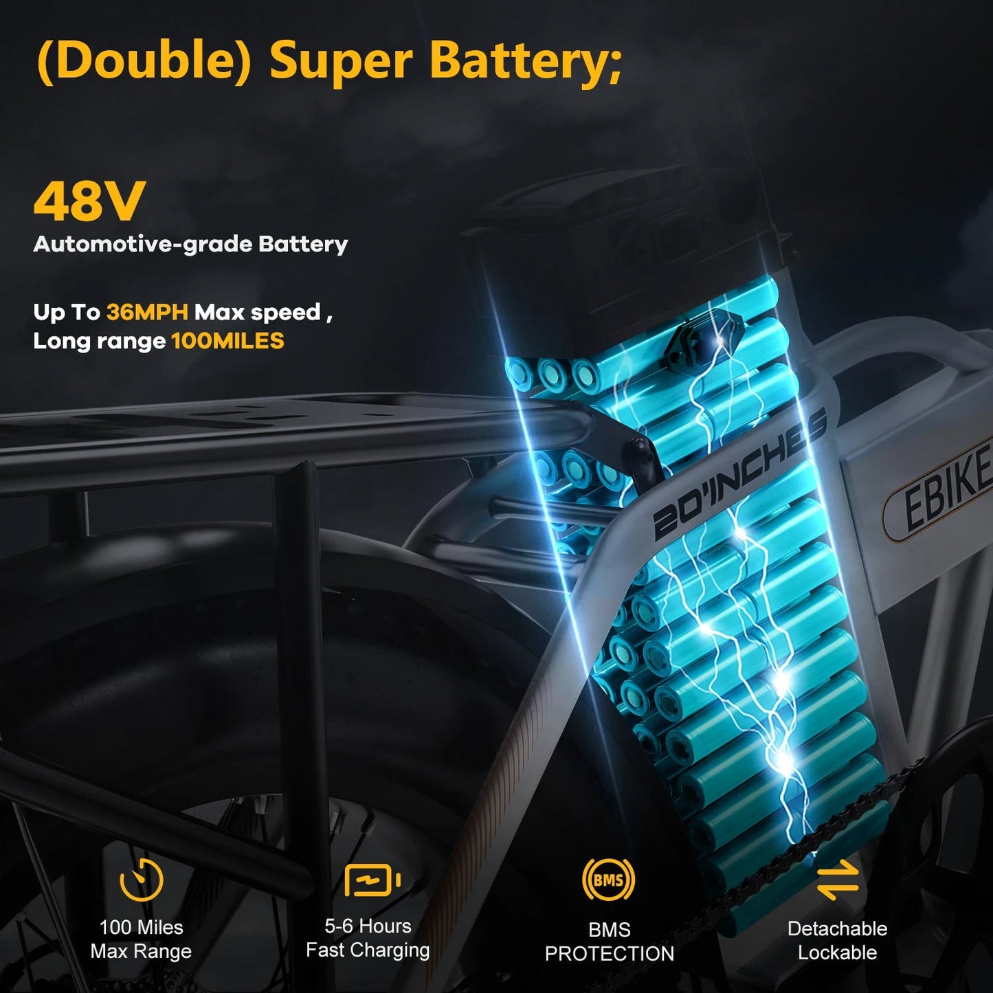 Cybervelo EK4 Folding Electric Bike, 48V 960WH Large Removable Battery E-Bike, 30+MPH, 80 Miles Max Range, 20" FatTire for Adult Ai-TechWorld 