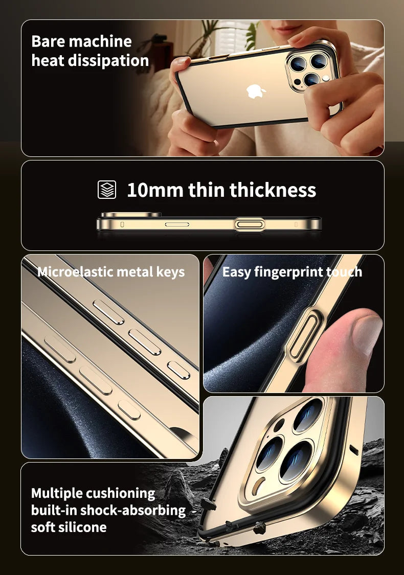 Camera Protection + Hybrid Silicone Frame Aluminum Metal Phone Case For iPhone 17 16 15 Pro Max 14 13 Better Heat Bumper Ai-TechWorld 