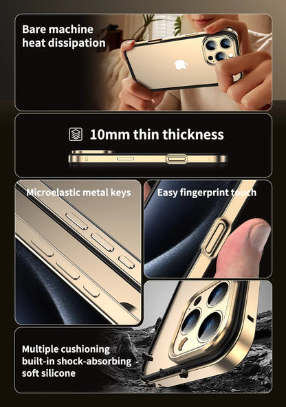 Camera Protection + Hybrid Silicone Frame Aluminum Metal Phone Case For iPhone 17 16 15 Pro Max 14 13 Better Heat Bumper Ai-TechWorld 