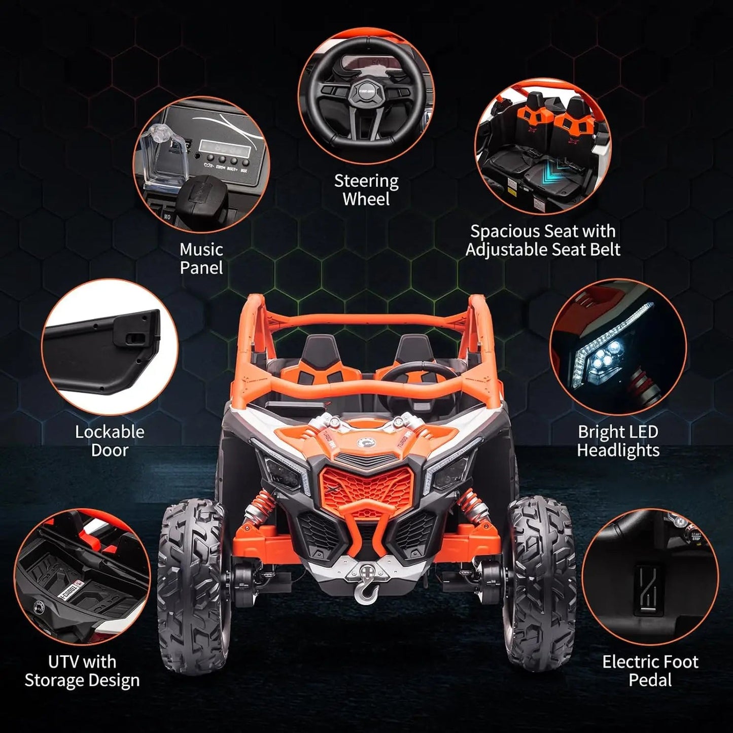 2-Seater Ride-On UTV Car for Kids Electric Off-Road Truck w/Parent Remote Control 2 x 24V Max 130LBS Battery, 4 x 200W Motors Ai-TechWorld 