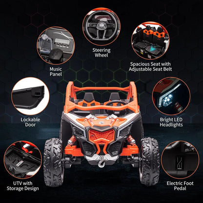 2-Seater Ride-On UTV Car for Kids Electric Off-Road Truck w/Parent Remote Control 2 x 24V Max 130LBS Battery, 4 x 200W Motors Ai-TechWorld 