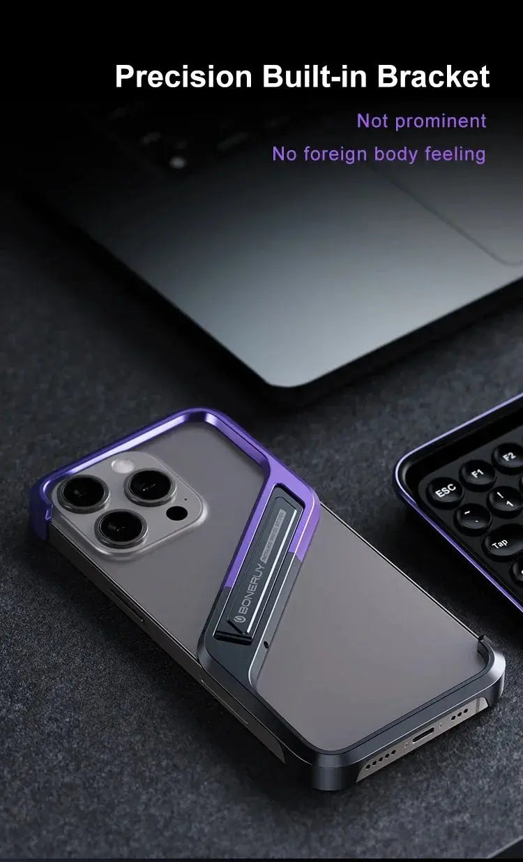 S-Shaped Metal Geometric Rimless Phone Case For iPhone 14 15 16 Pro Max 16ProMax Aluminum Alloy Hidden Stand Bracket Cover Funda Ai-TechWorld 