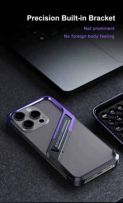 S-Shaped Metal Geometric Rimless Phone Case For iPhone 14 15 16 Pro Max 16ProMax Aluminum Alloy Hidden Stand Bracket Cover Funda Ai-TechWorld 