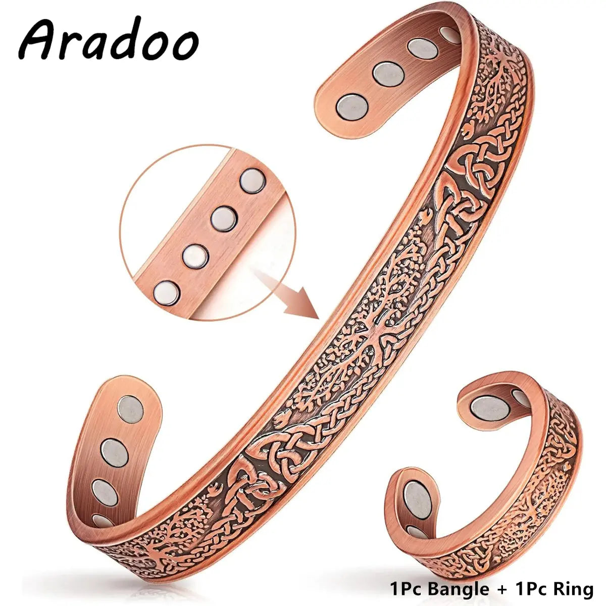 ARADOO Copper Bracelets for Women & Lymphatic Drainage Ring, Magnetic Lymph Detox Ring and Magnetic Copper Bracelet Jewelry Gift Ai-TechWorld 