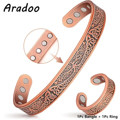 ARADOO Copper Bracelets for Women & Lymphatic Drainage Ring, Magnetic Lymph Detox Ring and Magnetic Copper Bracelet Jewelry Gift Ai-TechWorld 