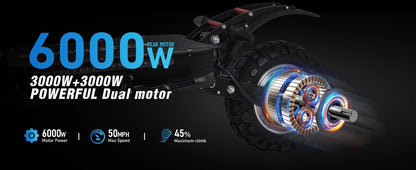 6000W High Power Adult Electric Scooter  Off-Road Commute Foldable 60V 38Ah Large Battery 60 Miles Range 50 Mph Fast E-Scooter Ai-TechWorld 