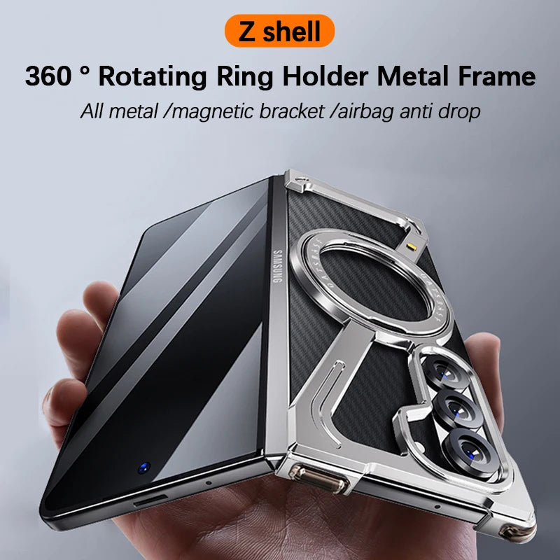 For Samsung Z Fold 7 6 5 Aluminum Alloy Frame 360° Magnetic Holder Magsafe Case For Galaxy Z Fold 6 Metal Frameless Bumper Cover Ai-TechWorld 