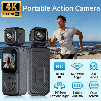 4K Dual lens Pocket Camera WIFI Vlog Camera Outdoor DV 180° Rotatable Anti-shake Bodycam Sports Action Portable Recorder Ai-TechWorld 