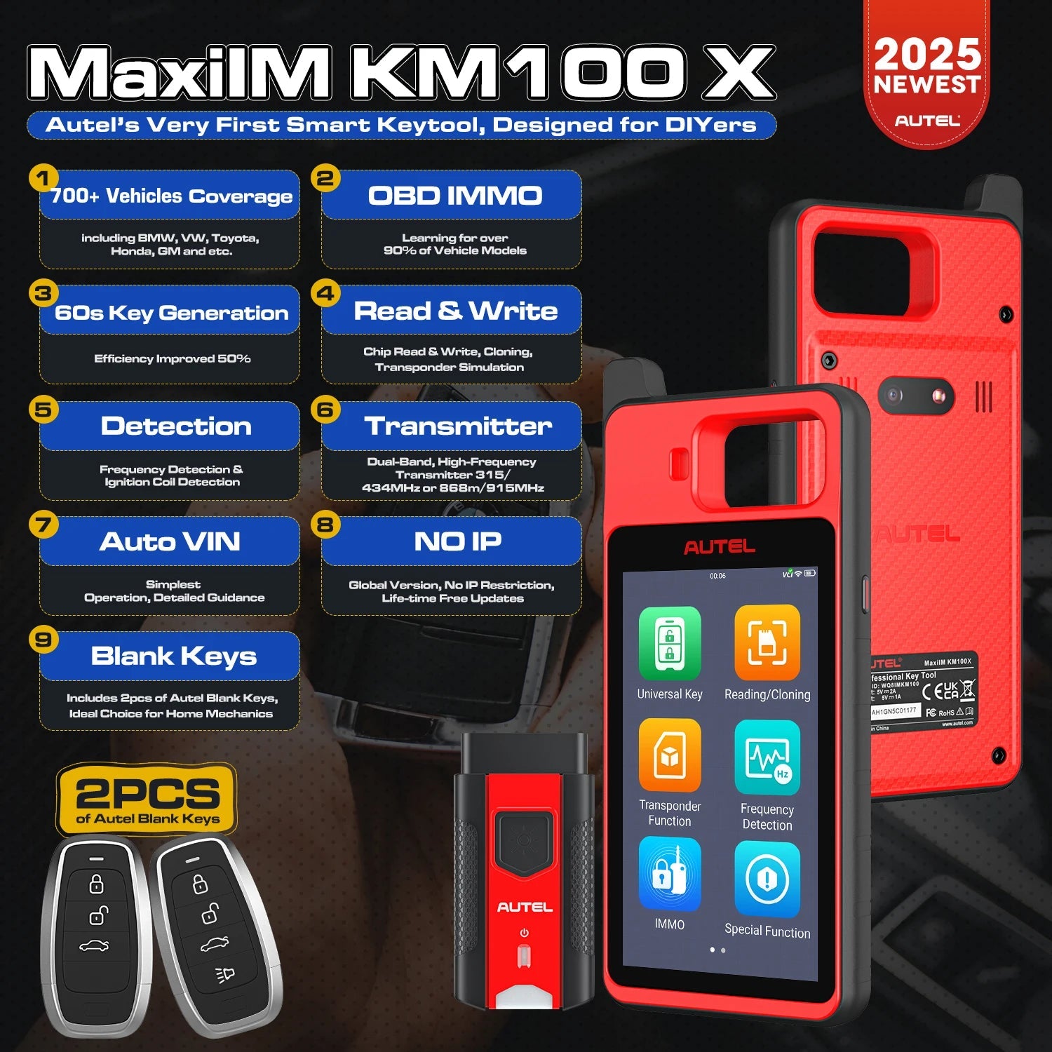 Autel MaxiIM KM100 Advanced One-Minute Key Generation Tool IMMO Key programming Key Renewal and Transponder Editing PK IM508S Ai-TechWorld 