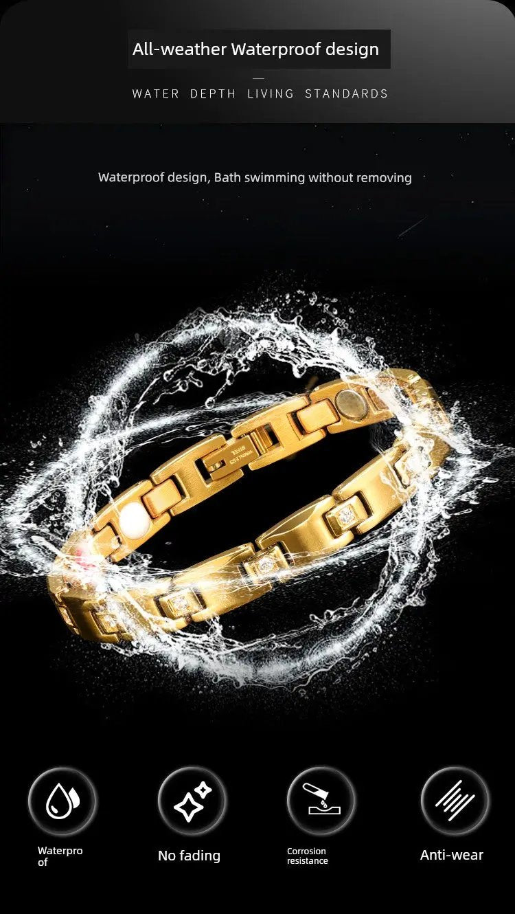 Magnet Improve Sleeping Fashion Rose Gold Couple Bracelet Men's and Women's Titanium Steel Diamond-Embedded Non-Fading Fancy Anti-Static Ai-TechWorld 