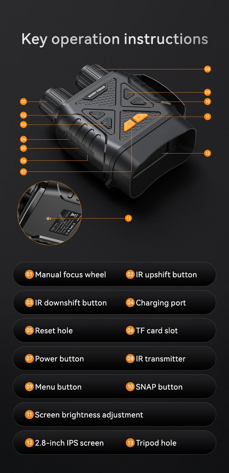 1080P Night Vision Binoculars 10x Digital 800m Full Dark Infrared Night Vision Telescope Goggles 2.8” Large Screen For Camping Ai-TechWorld 