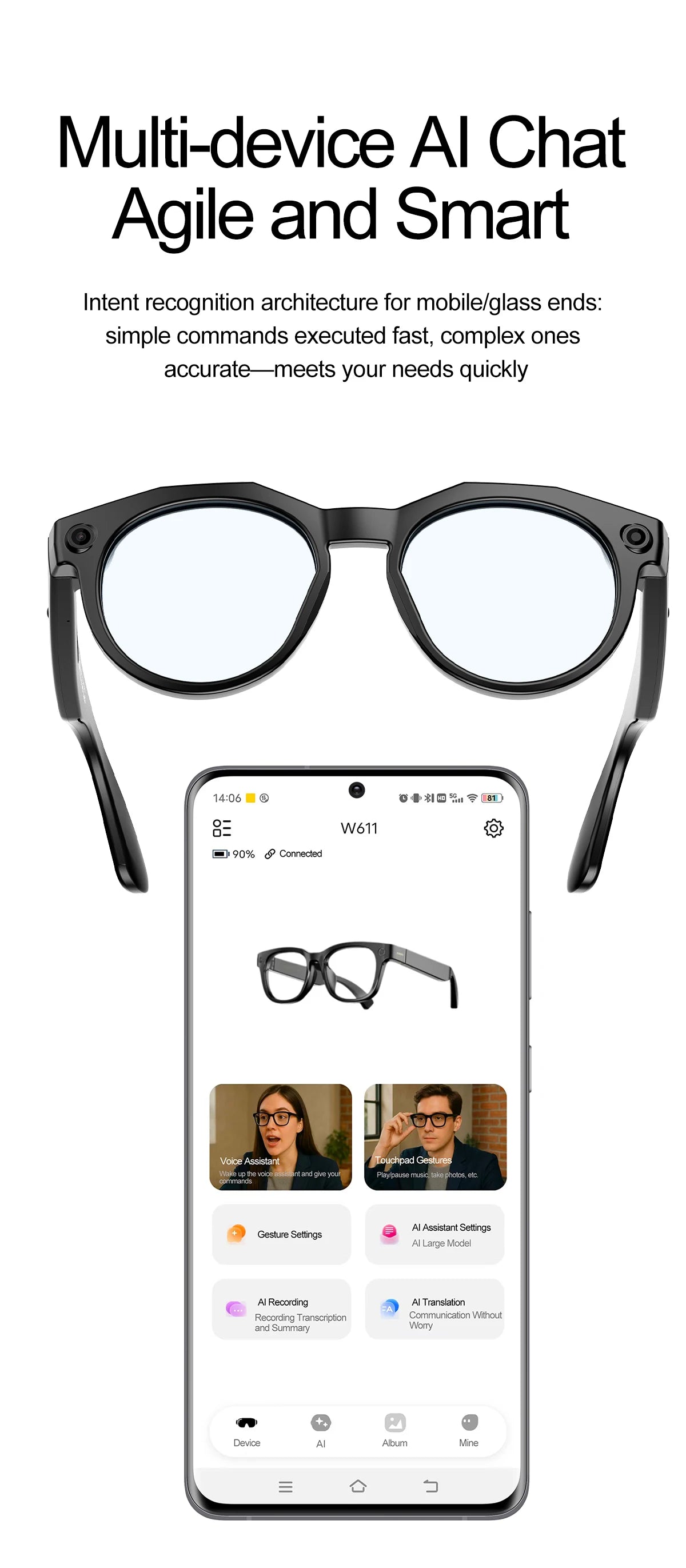 2026 New 4K HD AI Smart Glasses Men 800W Pixel Camera Bluetooth Call 4GB WIFI Transmission Voice Assistant Smart Glasses Women Ai-TechWorld 