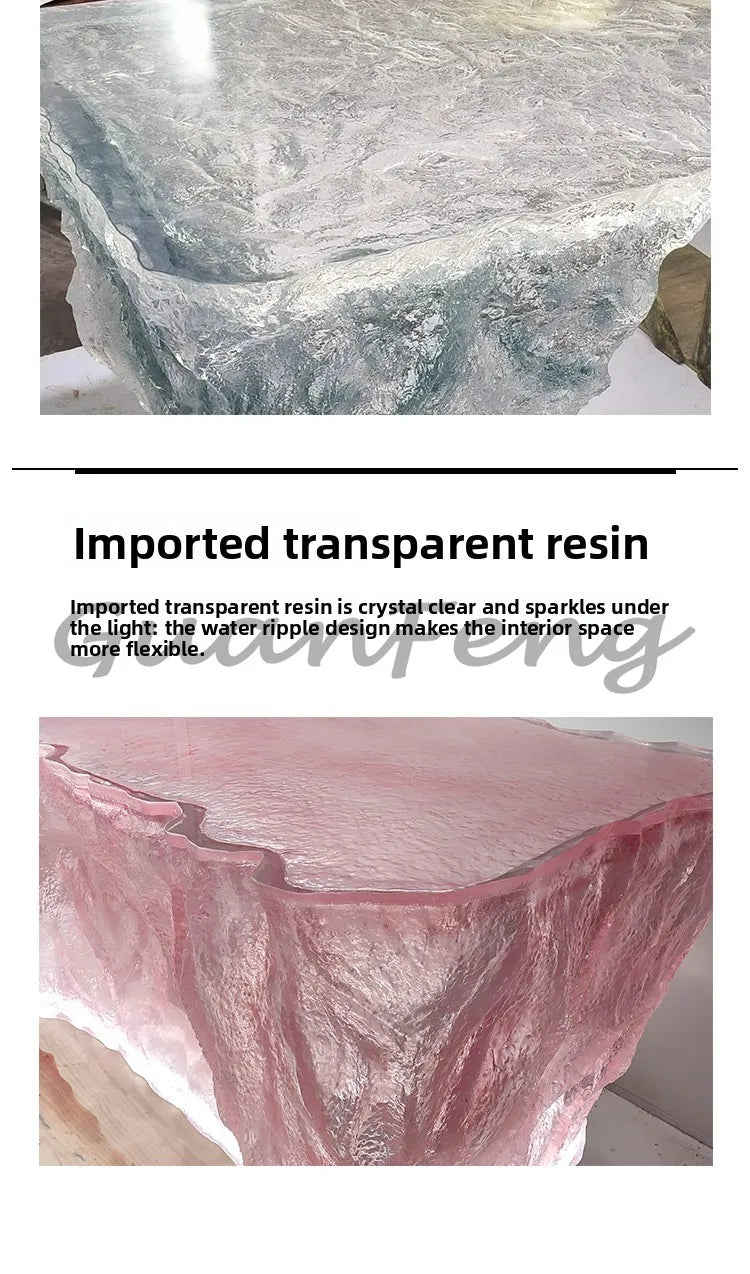 Premium Light Luxury Transparent Resin Hotel Front Desk Restaurant Villa Kitchen Partition Luminous Crystal Glacier Island Table Ai-TechWorld 